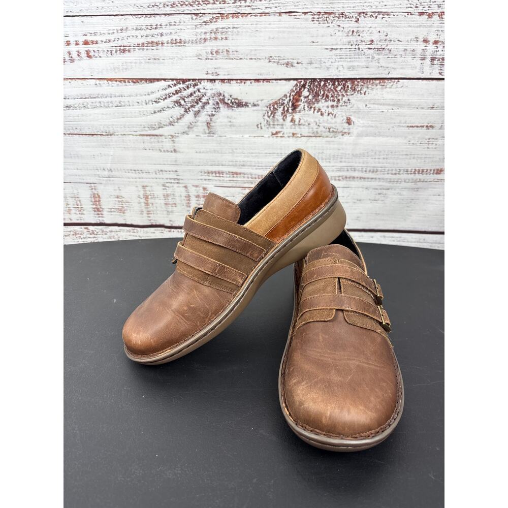 Womens NAOT Brown Leather Comfort Slip On Shoes Clogs Loafers Buckle EU 39 US 8